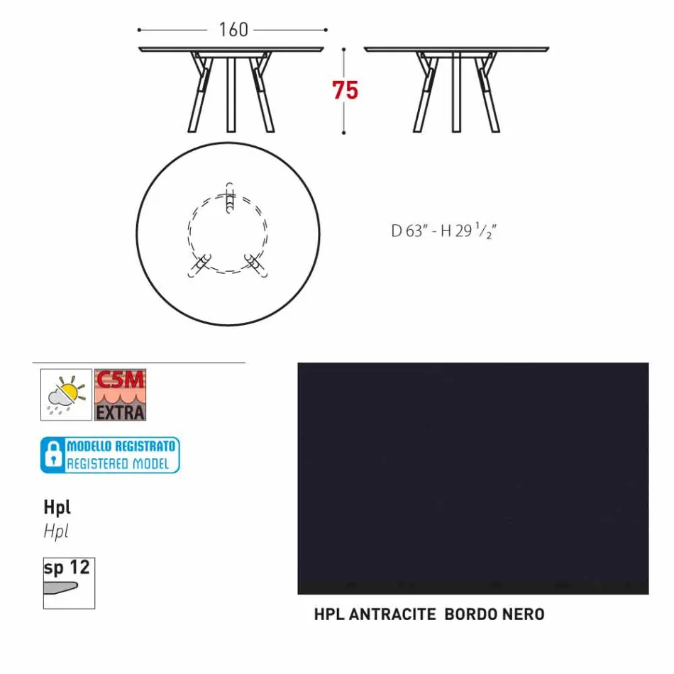 Varaschin verbindet Rundgartentisch mit Teak Beinen, H 75cm Viadurini
