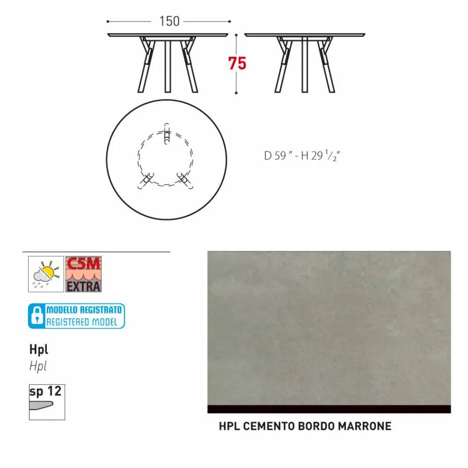 Varaschin Verbindungen Runder Tisch modernes Design Garten, H 75 cm Viadurini