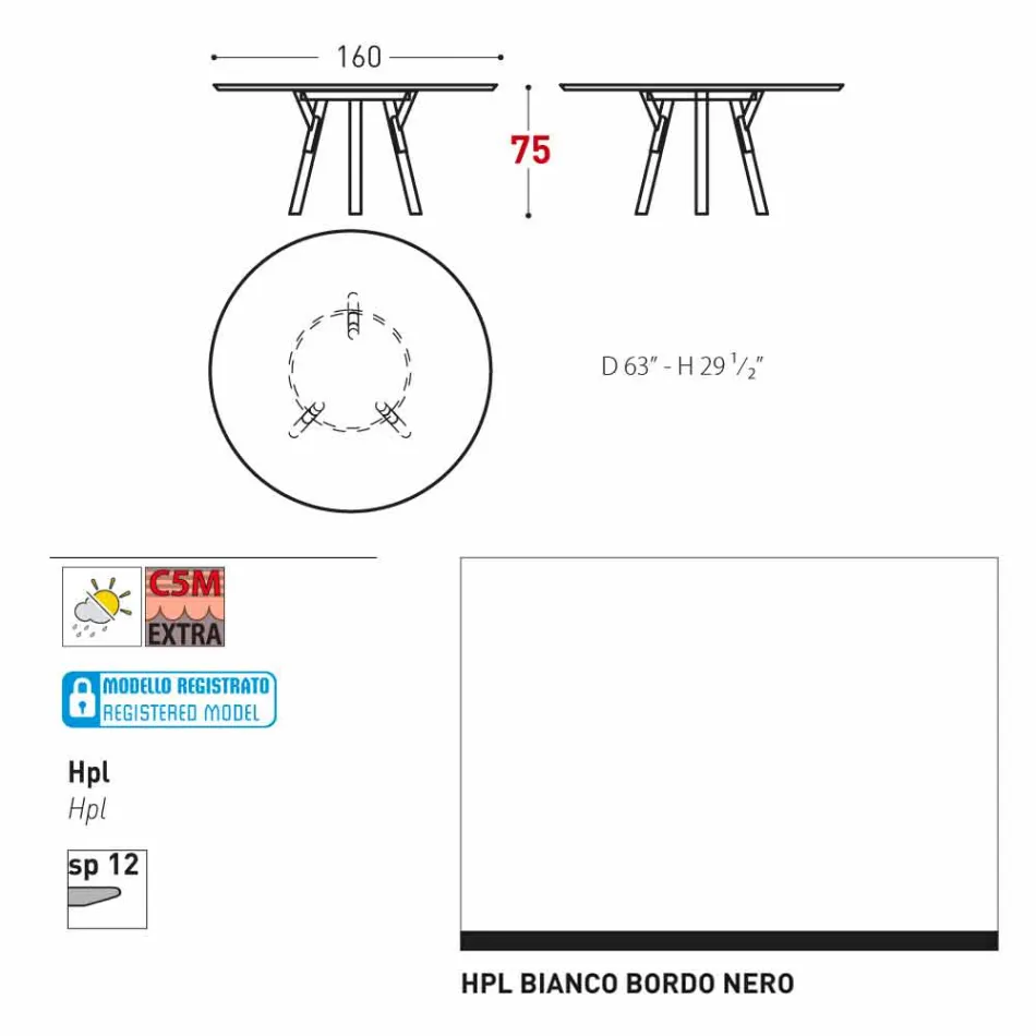 Varaschin Verbindungen Runder Tisch modernes Design Garten, H 75 cm Viadurini