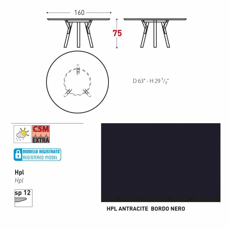 Varaschin Verbindungen Runder Tisch modernes Design Garten, H 75 cm Viadurini