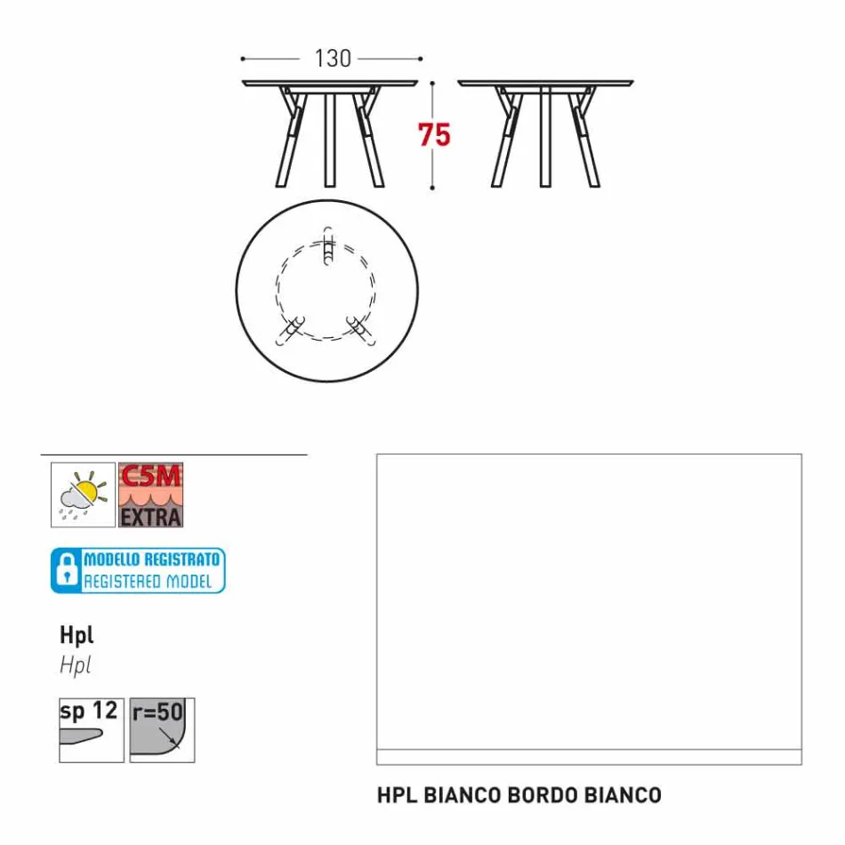 Varaschin Verbindungen Runder Tisch modernes Design Garten, H 75 cm Viadurini