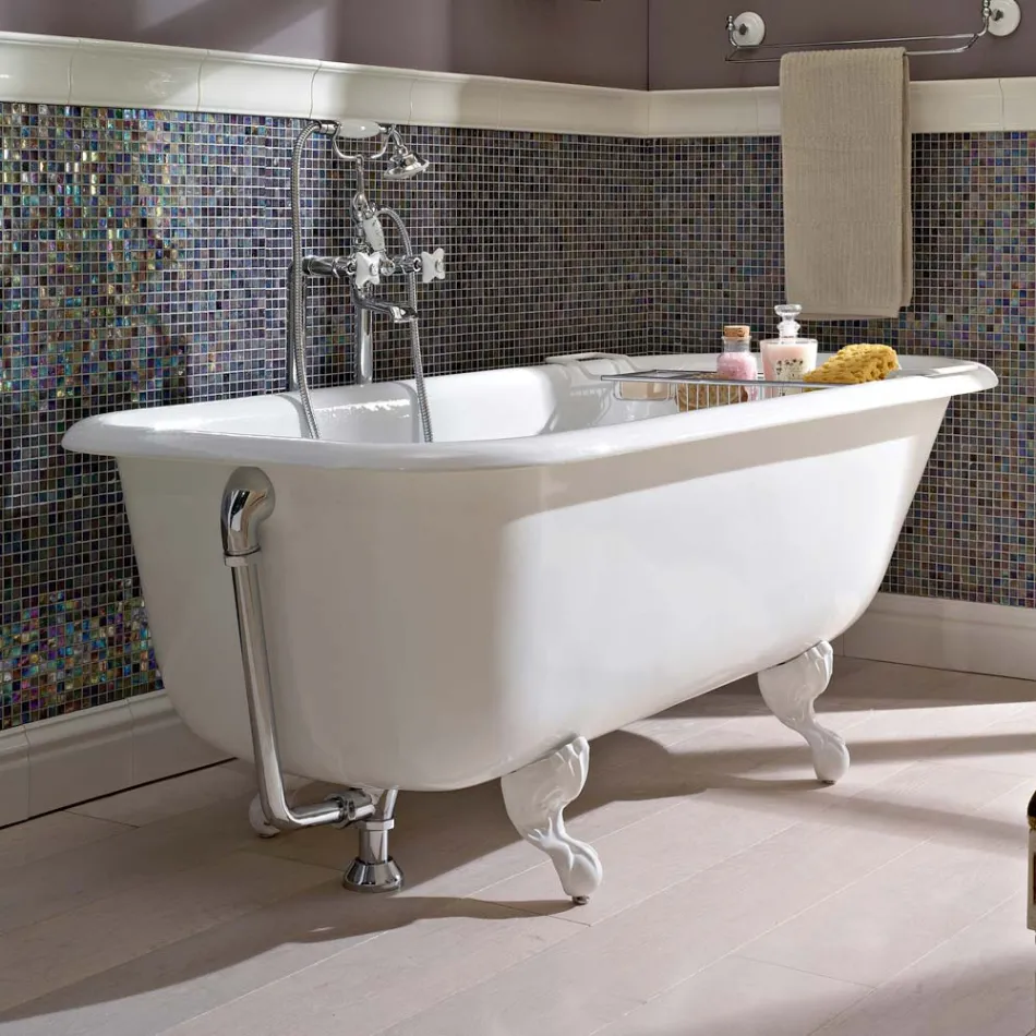 Vintage freistehende Design-Badewanne aus weißem Gusseisen, hergestellt in Italien - Marwa Viadurini