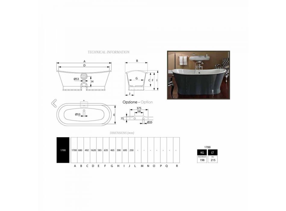 Freistehende Badewanne aus Gusseisen mit Original-Design Cox Viadurini