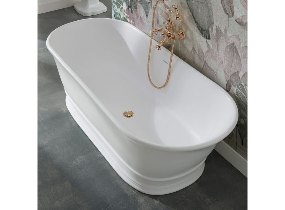 Badewanne mit fester Oberfläche und integriertem Überlauf, hergestellt in Italien – Aurelio Viadurini