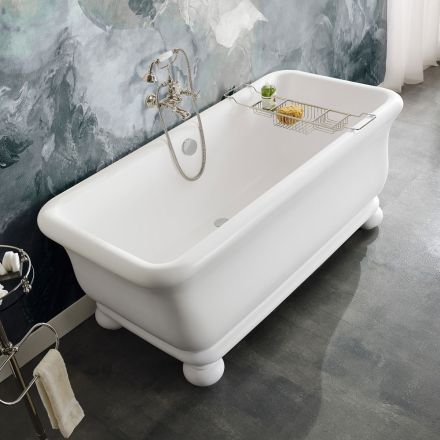 Rechteckige Badewanne mit fester Oberfläche und weichen Ecken, hergestellt in Italien – Fulvio Viadurini