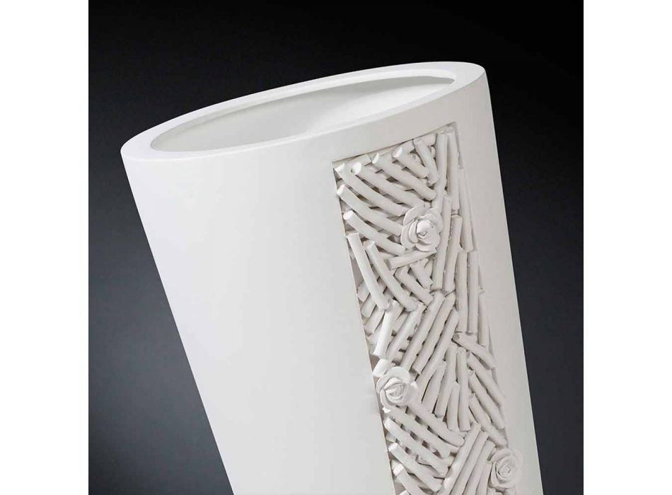 Hohe Indoor-Vase aus weißer Keramik mit Dekoration Made in Italy - Calisto Viadurini