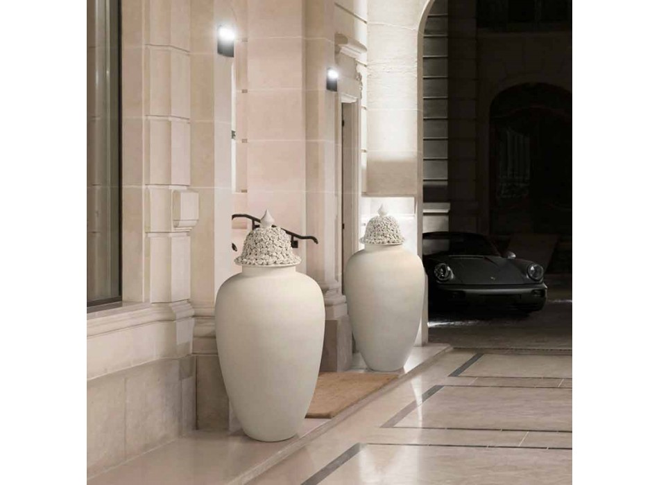 Hohe weiße Keramikvase mit verzierter Spitze Handgefertigt in Italien - Verio Viadurini