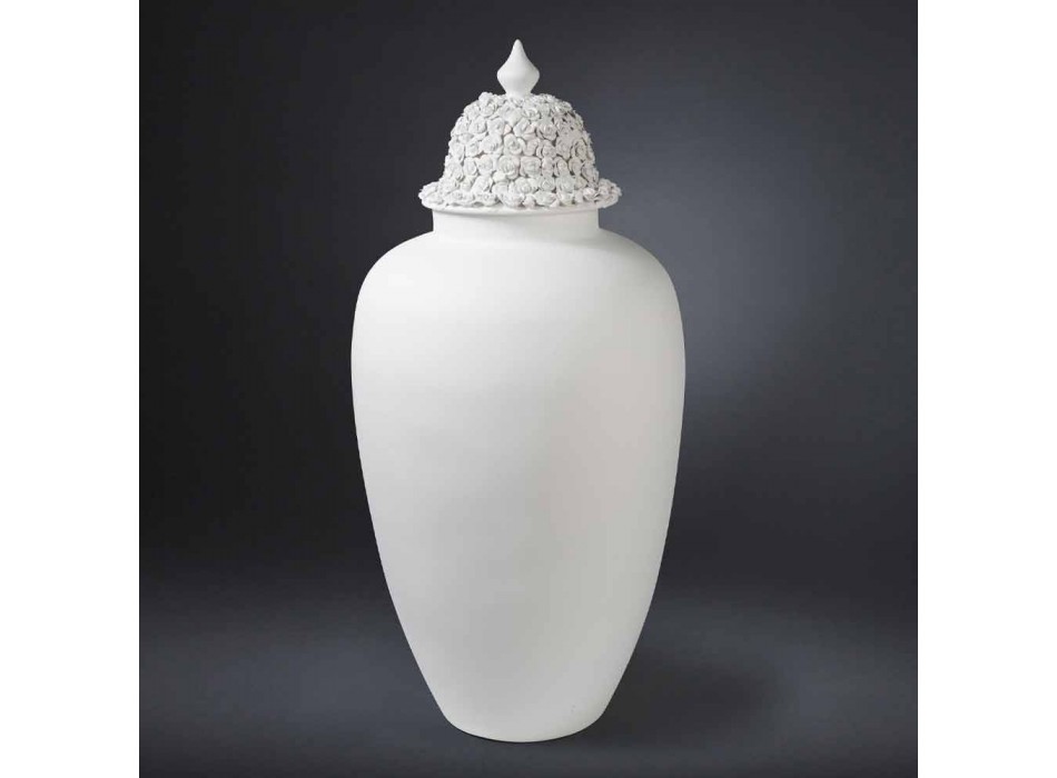 Hohe weiße Keramikvase mit verzierter Spitze Handgefertigt in Italien - Verio Viadurini