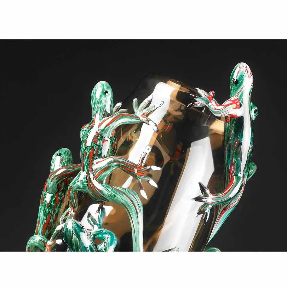 Handgefertigte Indoor-Vase aus farbigem Glas mit Geckos Made in Italy - Geco Viadurini