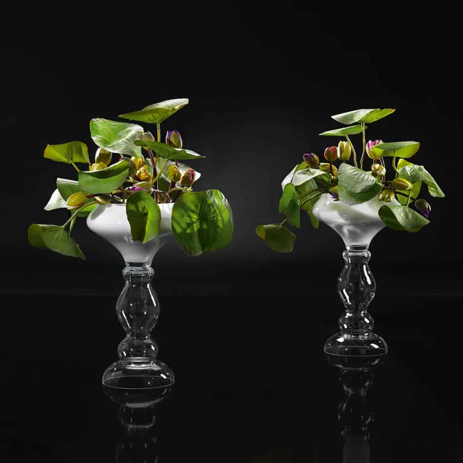 Moderne dekorative Vase aus weißem und transparentem Glas Made in Italy - Vulcano Viadurini