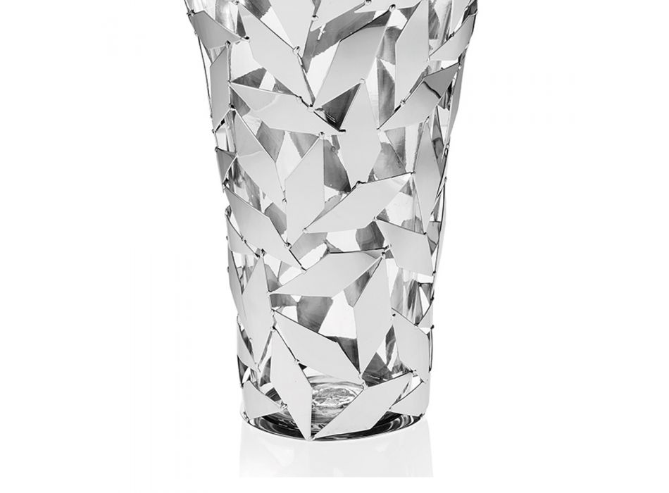 Elegante Luxusvase mit geometrischen Dekorationen aus Glas und silbernem Metall - Torresi Viadurini