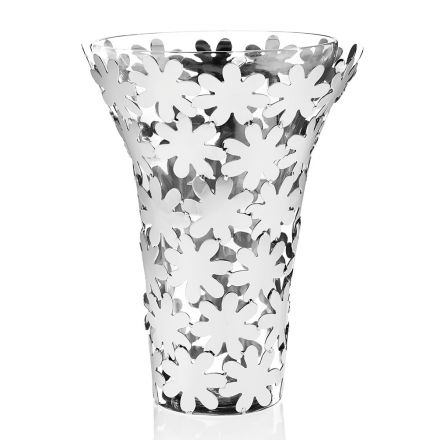 Vase aus Glas und silbernem Metall mit luxuriöser Blumendekoration - Terraceo Viadurini