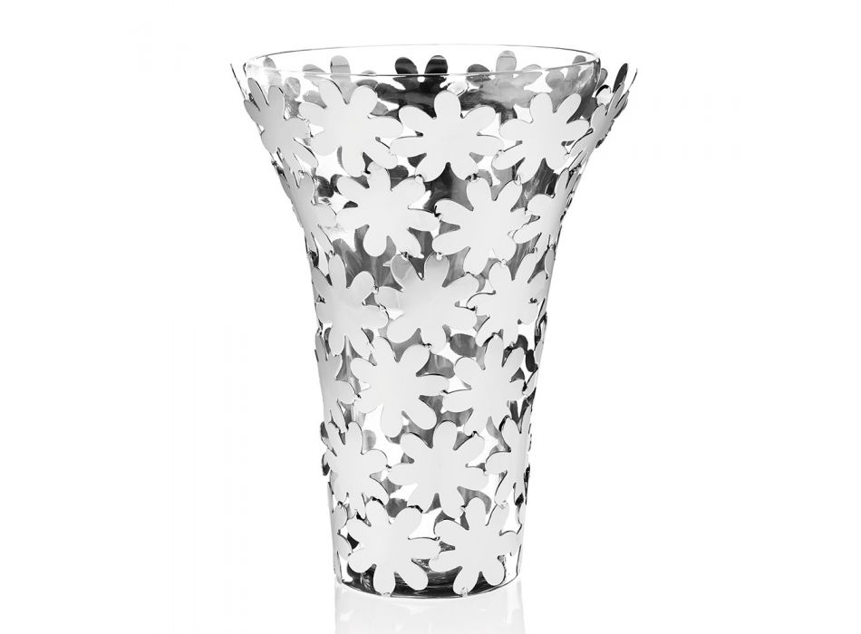 Vase aus Glas und silbernem Metall mit luxuriöser Blumendekoration - Terraceo Viadurini
