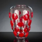 Vase aus mundgeblasenem Muranoglas, transparent und rot, Made in Italy - Cenzo Viadurini