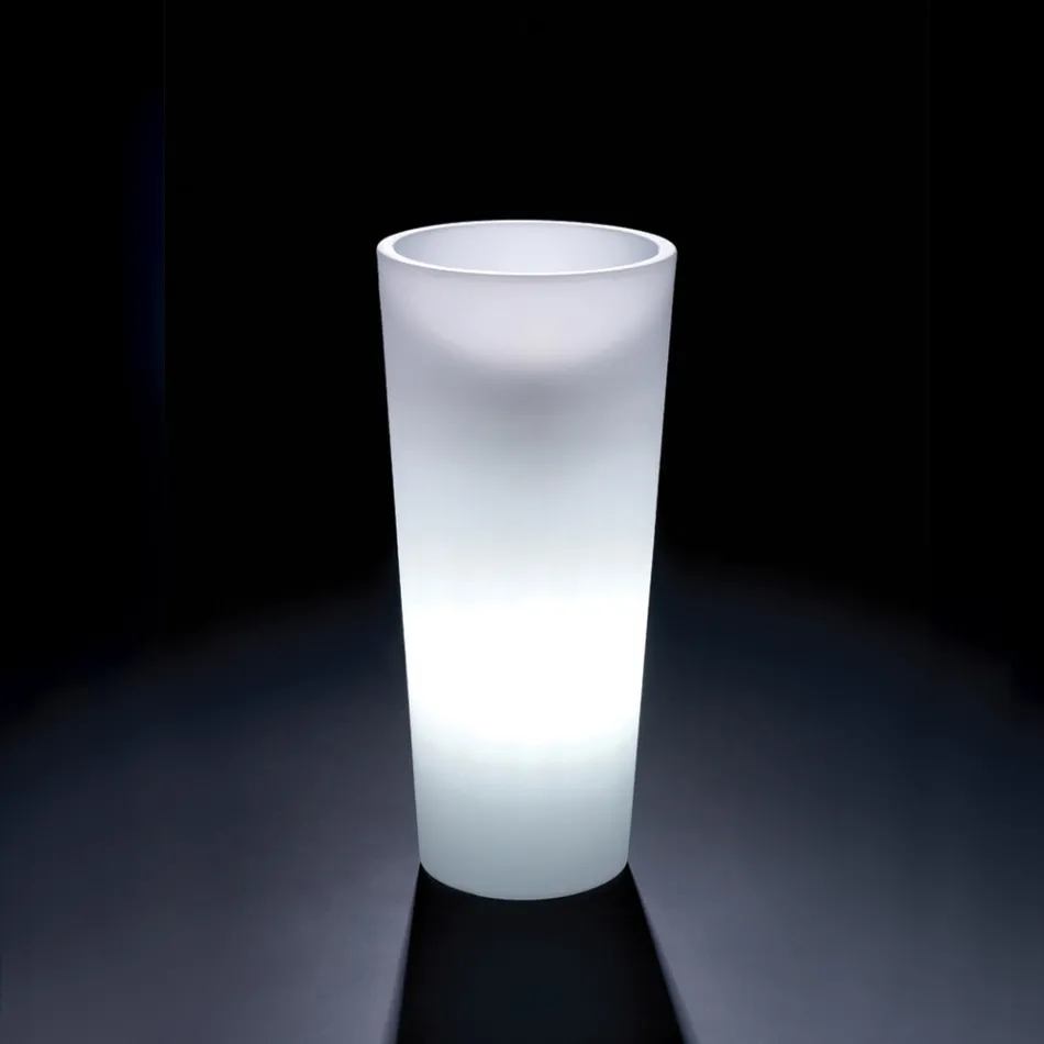 Hohe, beleuchtete Vase für den Innenbereich aus perlmuttfarbenem Polyethylen, hergestellt in Italien - Divid Viadurini