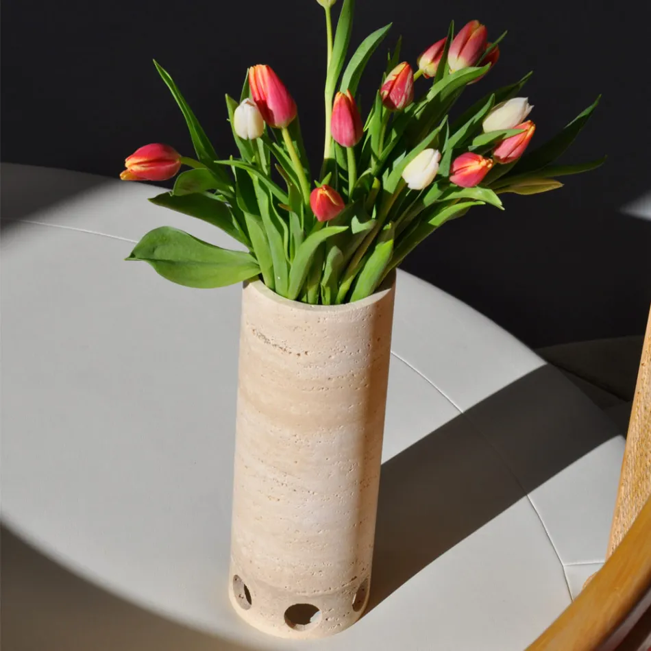 Zylindrische Vase/Kerzenhalter aus Satinmarmor Made in Italy - Shoyo Viadurini