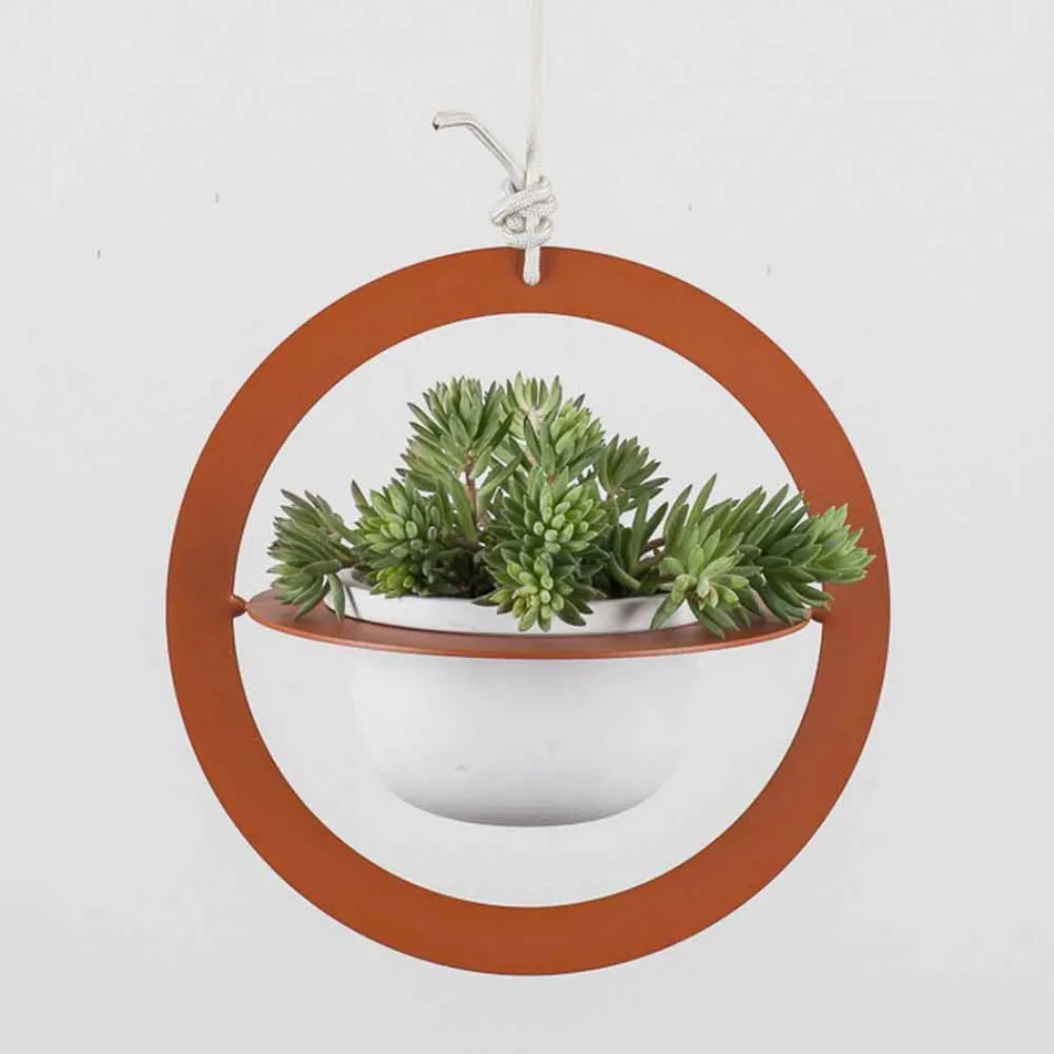 Hängende Blumenvase aus Stahl und Keramik Made in Italy - Leotta Viadurini