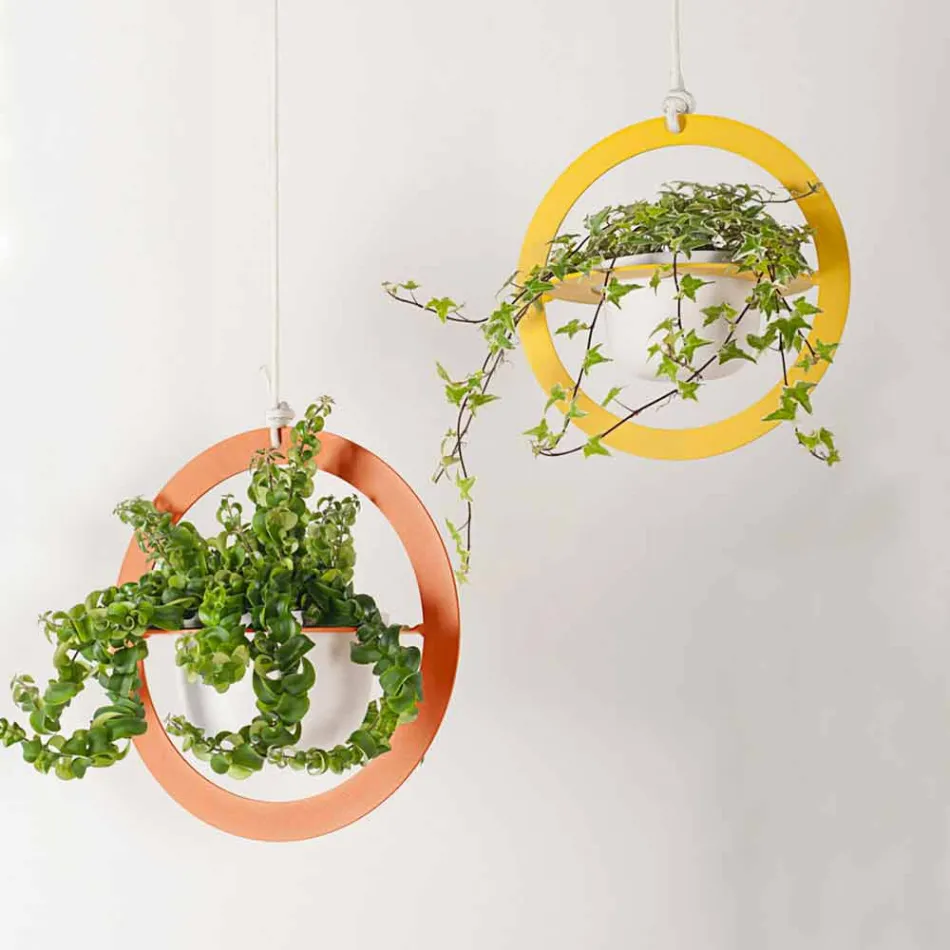 Hängende Blumenvase aus Stahl und Keramik Made in Italy - Leotta Viadurini