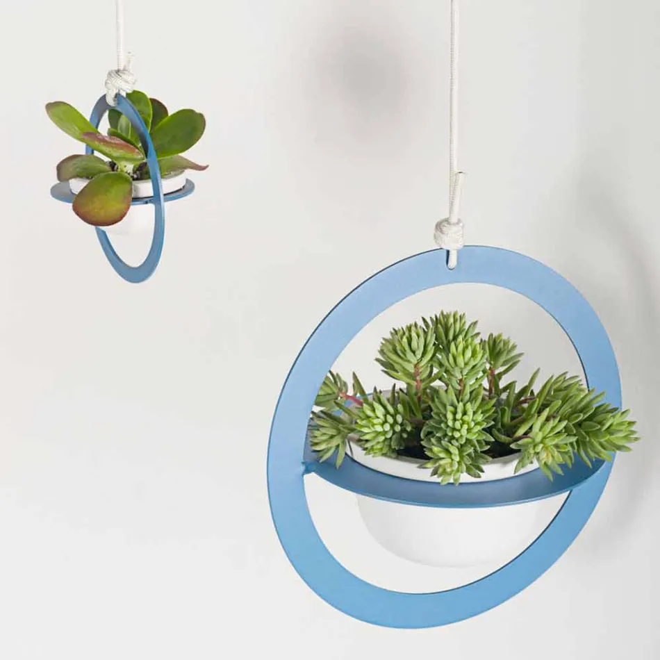 Hängende Blumenvase aus Stahl und Keramik Made in Italy - Leotta Viadurini