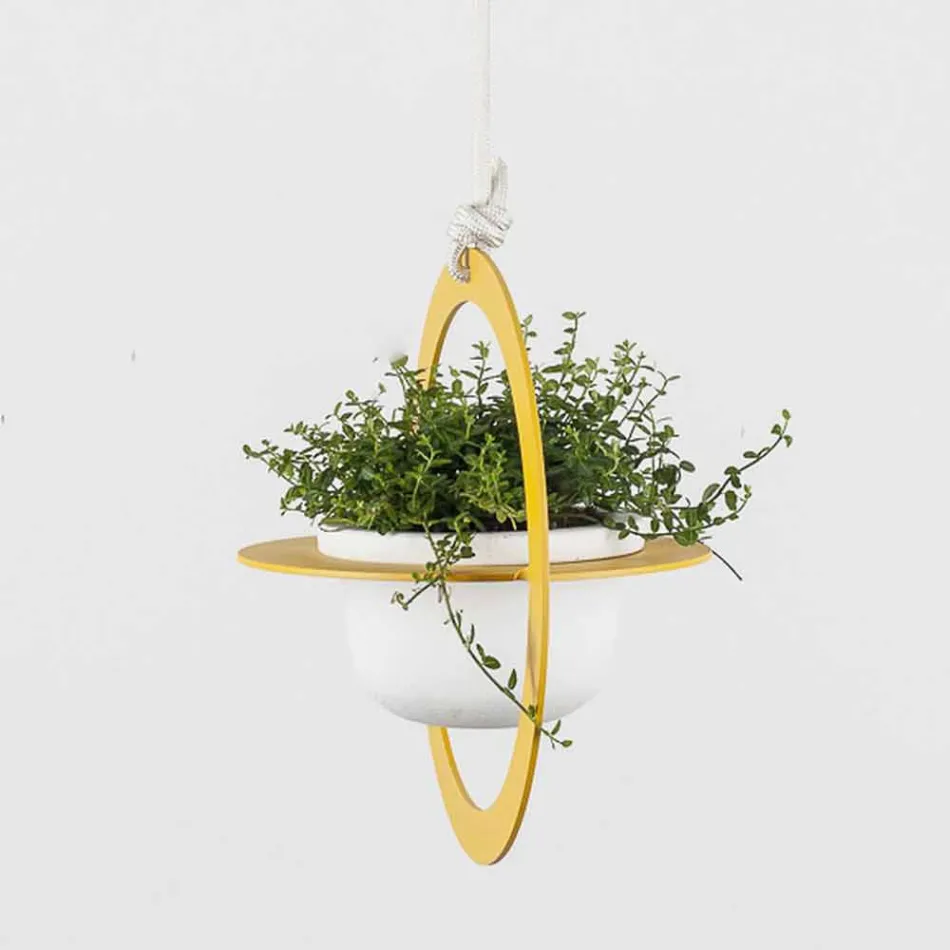 Hängende Blumenvase aus Stahl und Keramik Made in Italy - Leotta Viadurini