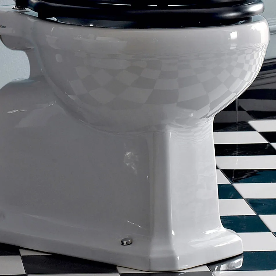 Boden-WC mit Keramikkassette und Made in Italy Black Seat - Marwa Viadurini
