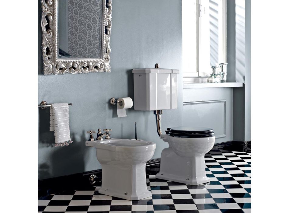 Boden-WC mit Keramikkassette und Made in Italy Black Seat - Marwa Viadurini