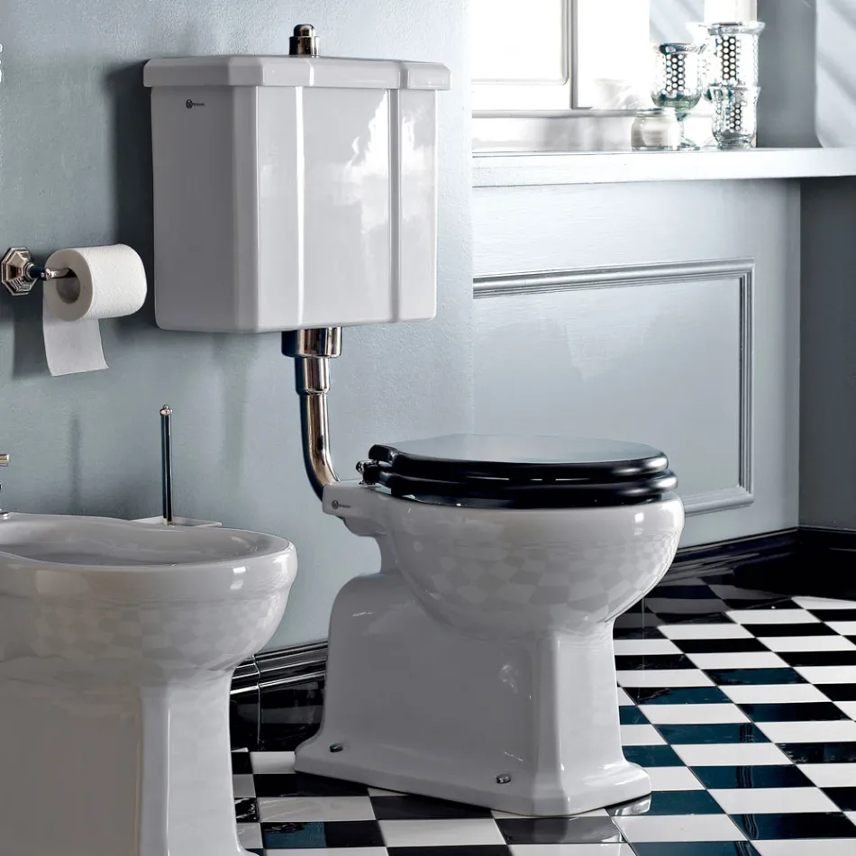 Boden-WC mit Keramikkassette und Made in Italy Black Seat - Marwa Viadurini