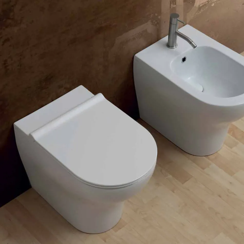 Weiße Keramik WC Schale Star 54x35cm Made in Italy, modernes Design Viadurini