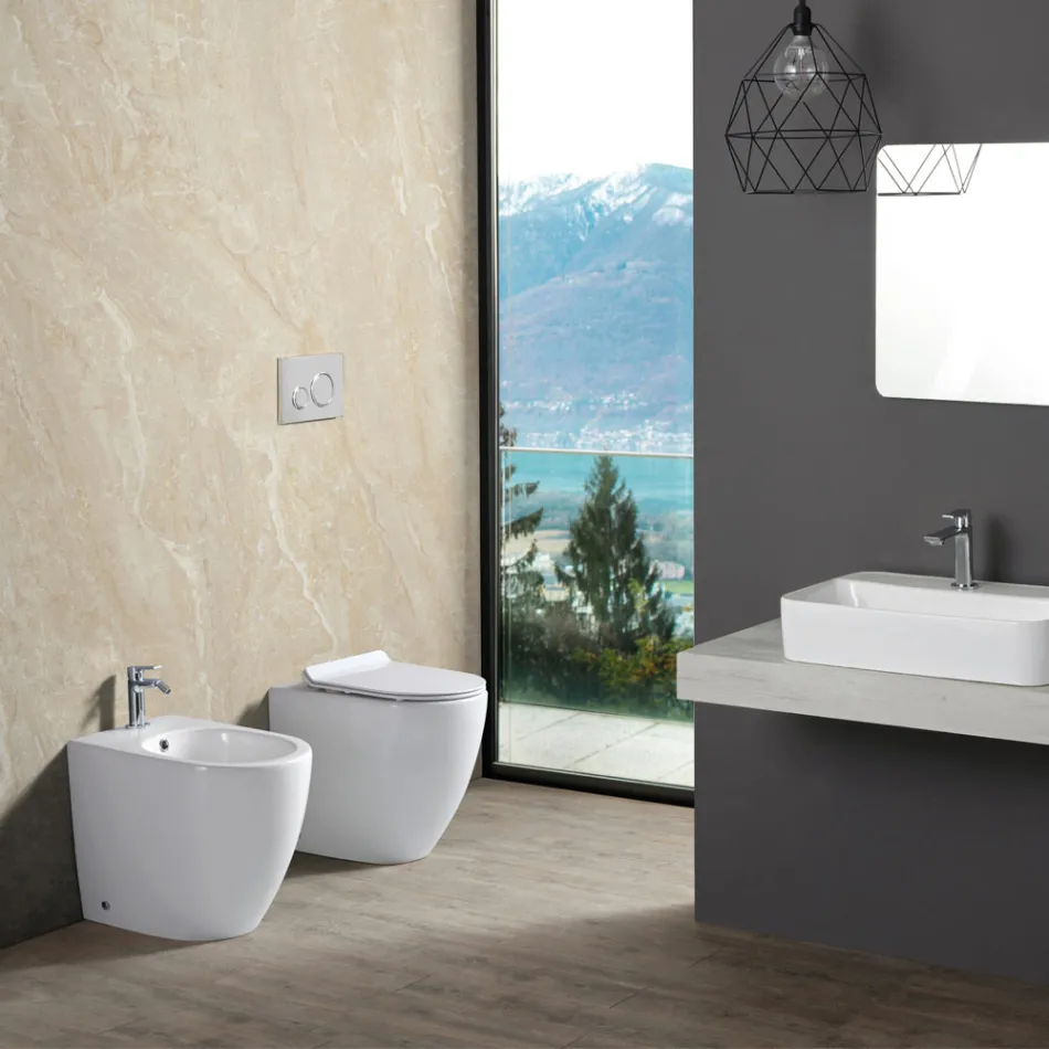 Aster White Keramik-Rimless-Stand-WC mit Soft-Close-Sitz   Viadurini