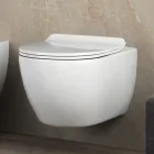Wandhängendes, spülrandloses WC aus weißer Keramik, Modell Aster, mit Soft-Close-Sitz Viadurini