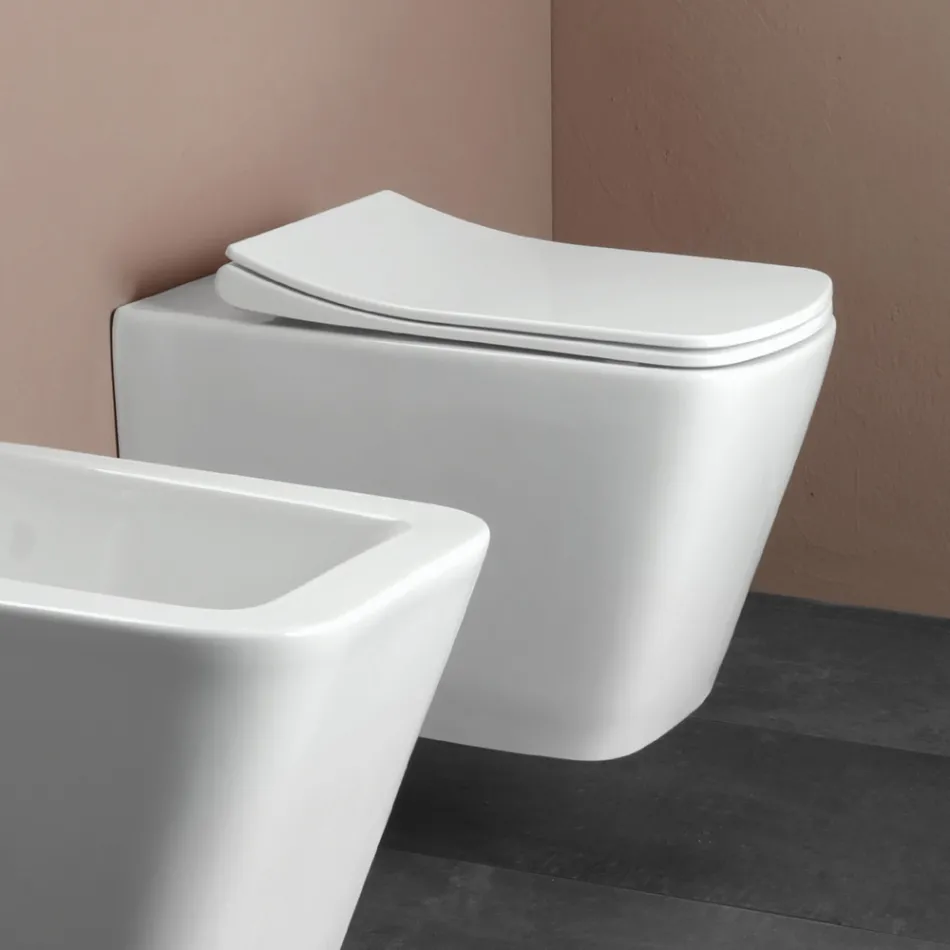 Wandhängendes WC mit sanft schließendem Keramiksitz in modernem Design – Giunco Viadurini