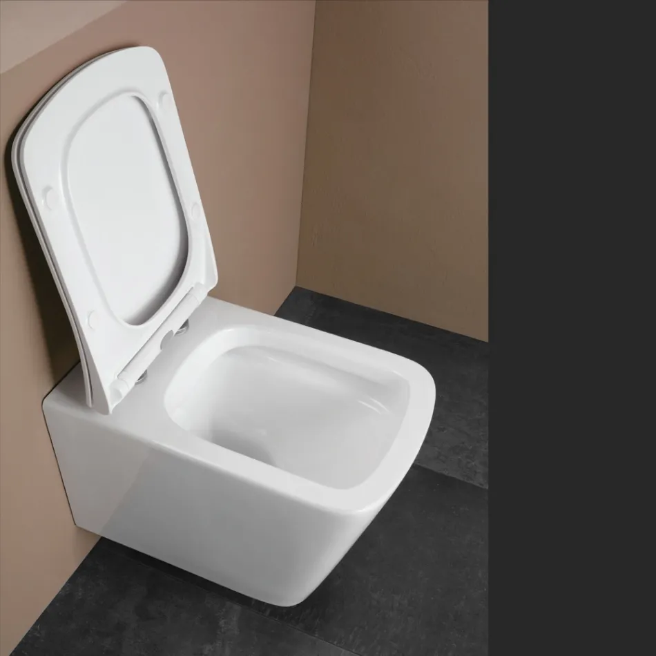 Wandhängendes WC mit sanft schließendem Keramiksitz im modernen Design – Giunco Viadurini