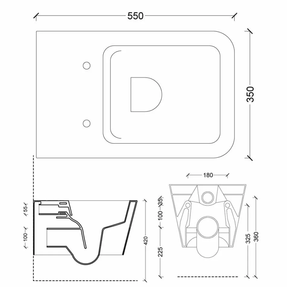 Wand-WC aus Keramik, modernes Design, Sun Square in Italien hergestellt Viadurini