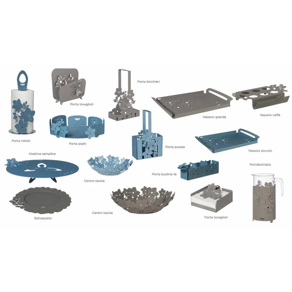 Serviertablett mit Blumen aus handgefertigtem Eisen Made in Italy - Marken Viadurini