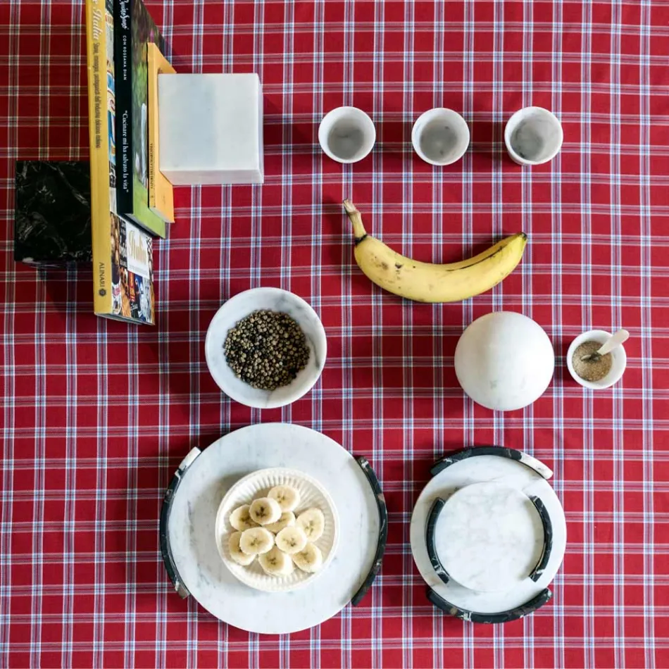 Modernes rundes Tablett aus weißem Carrara-Marmor Made in Italy - Chet Viadurini