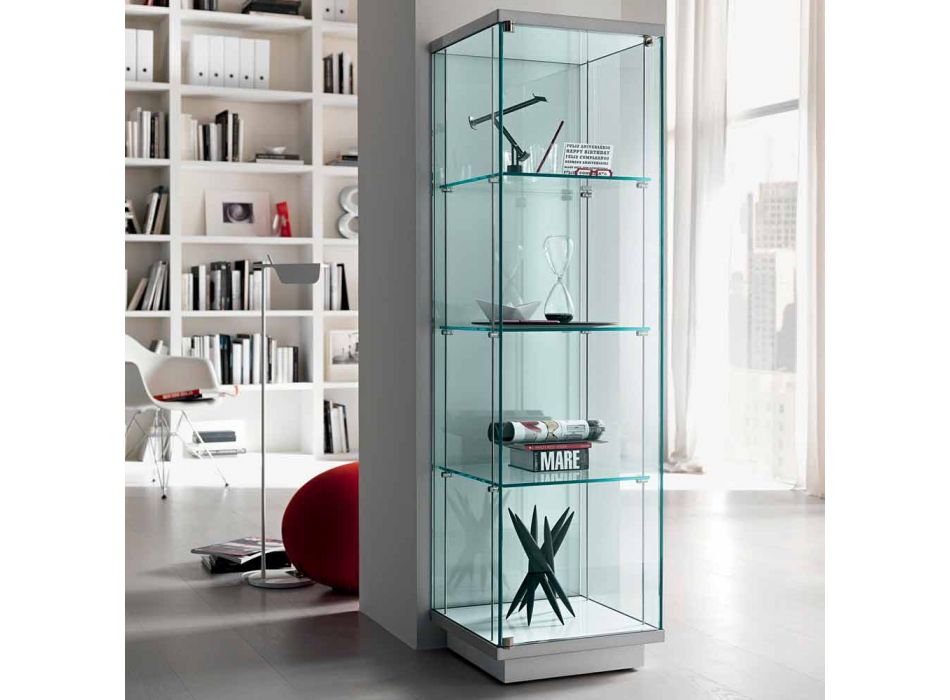 Säulenvitrine aus transparentem Glas mit rechtem oder linkem Knopf - Antonia Viadurini