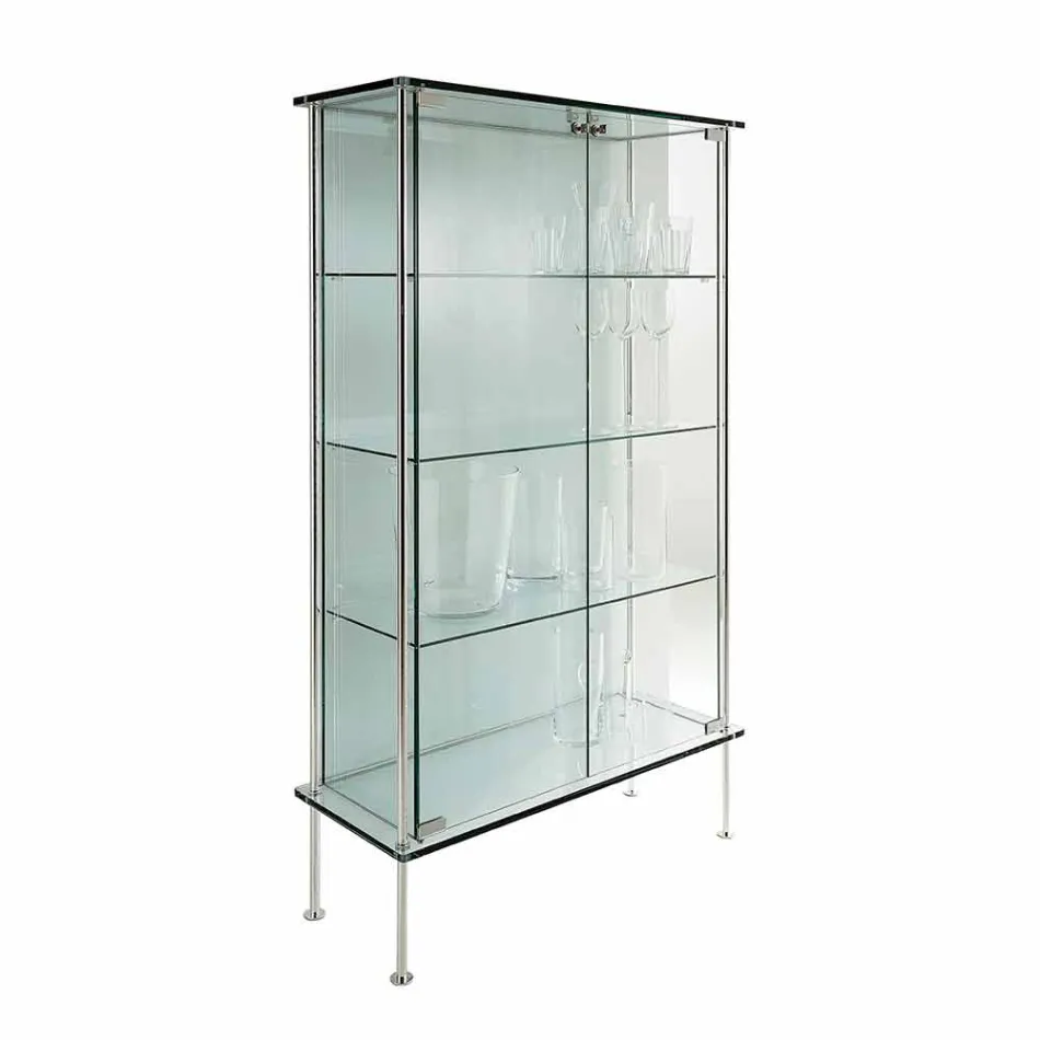Wandvitrine aus transparentem Glas und Metall mit 2 Designtüren - Lorella Viadurini