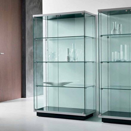 Wandvitrine aus transparentem Glas 2 Türen mit Schloss - Antonia Viadurini