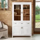 Sanda Wohnzimmer-Vitrine aus massivem Teakholz mit 4 Türen und 3 Schubladen Viadurini