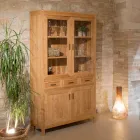 Sanda Wohnzimmer-Vitrine aus massivem Teakholz mit 4 Türen und 3 Schubladen Viadurini