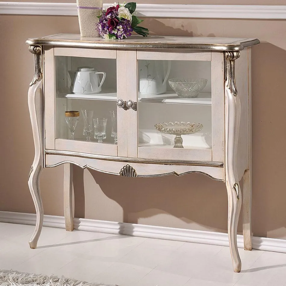 Wohnzimmer Vitrine 2 Türen in Nussbaum oder weißem Holz Made in Italy - London Viadurini