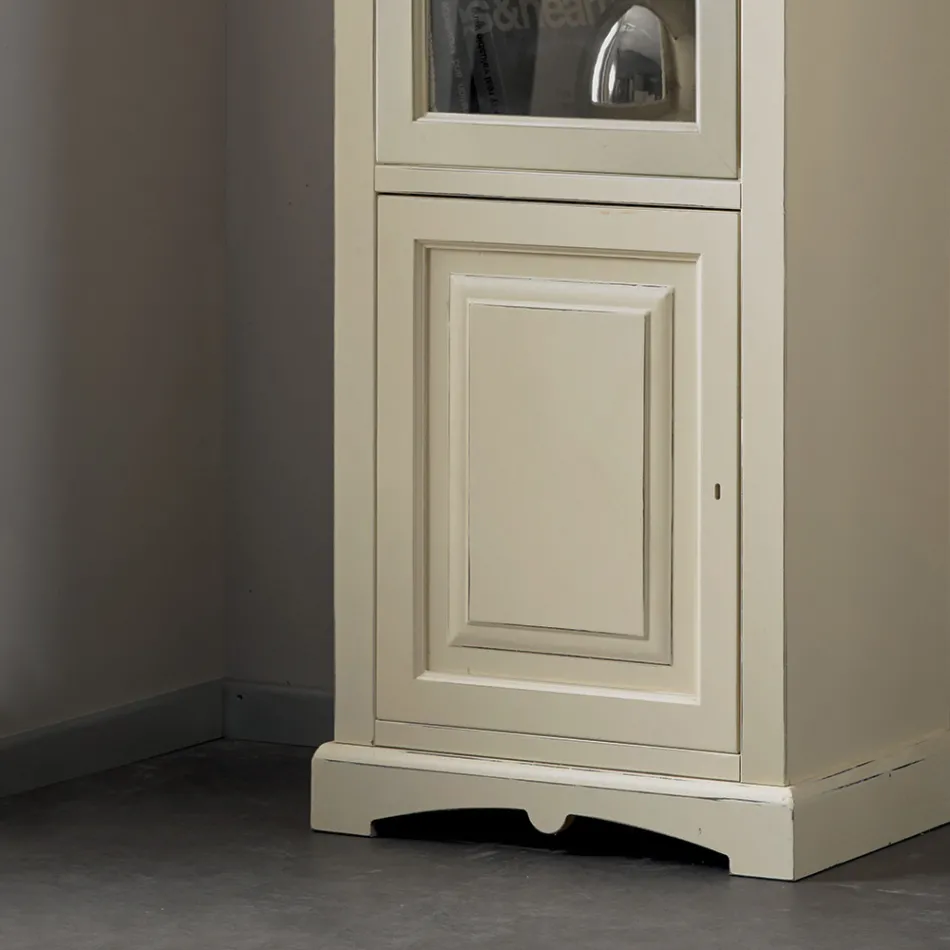 Vitrine aus Holz mit patiniertem Elfenbein-Finish. Hergestellt in Italien – Fosta Viadurini